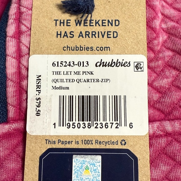 Chubbies “The Let Me Pink” Quilted Quarter-Zip Pullover NWT - Picture 3 of 6